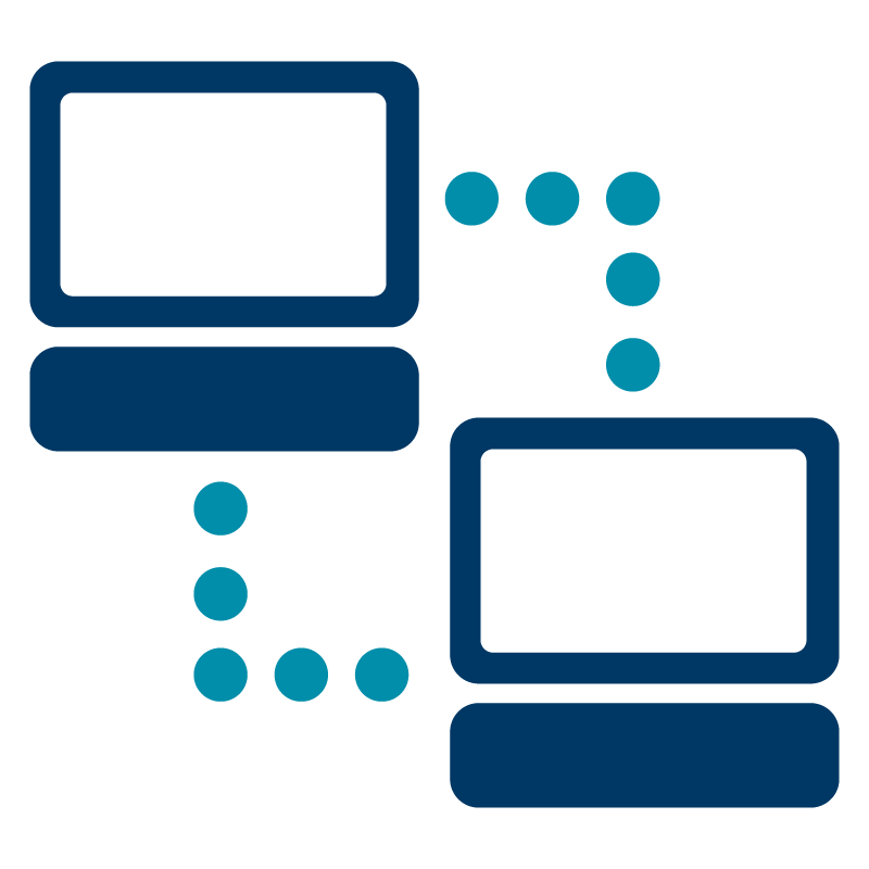 Icon of two computers connected by dotted lines
